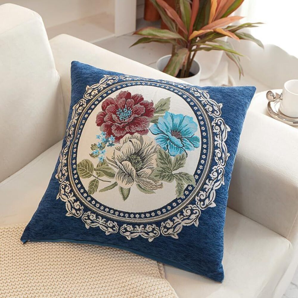 4329 Set of 2 Blue Vintage Embroidered Throw Pillows Covers - Picture 8 of 8